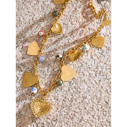 Stainless Steel Charms Beads Heart Love Drop Necklace
