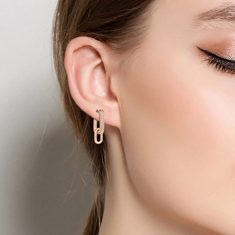 925 Sterling Silver Geometric Rose Gold Series Drop Earrings for Woman