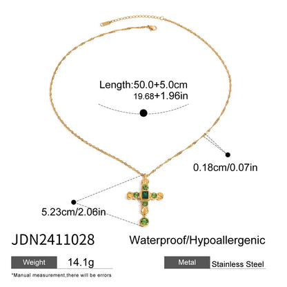 Zirconia Cross Pendant Stainless Steel Luxury Necklace