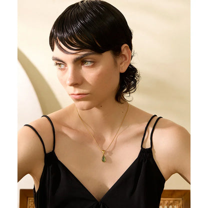 Green Crystal Water Drop Pendant Necklace for Women 316l Stainless Steel