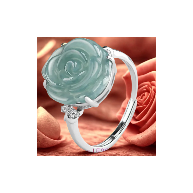 Jadeite Rose Jewelry Set Ring Earrings Pendant Necklace 925 Silver