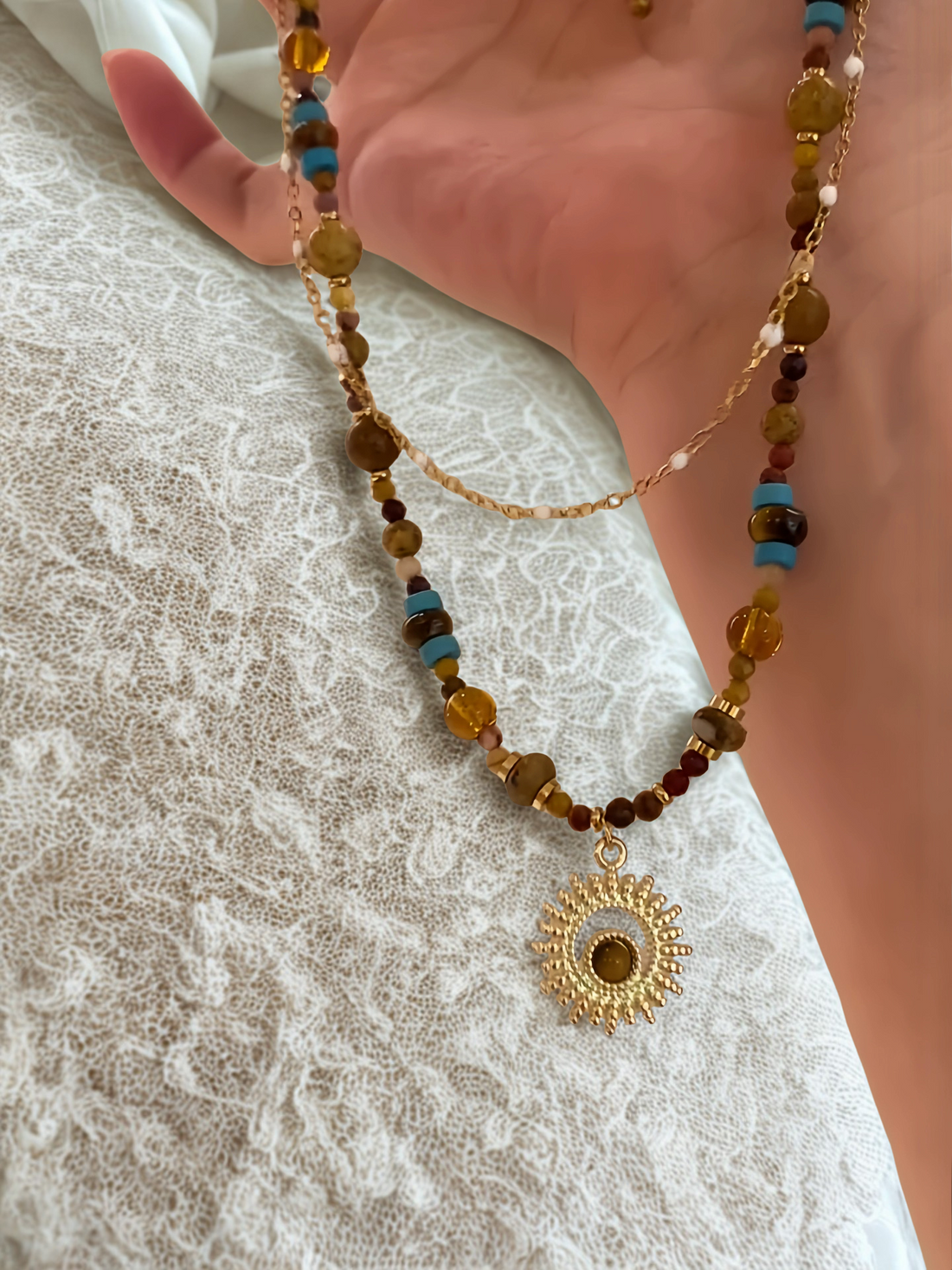 Vintage Natural Stone Pendant Necklace for Women
