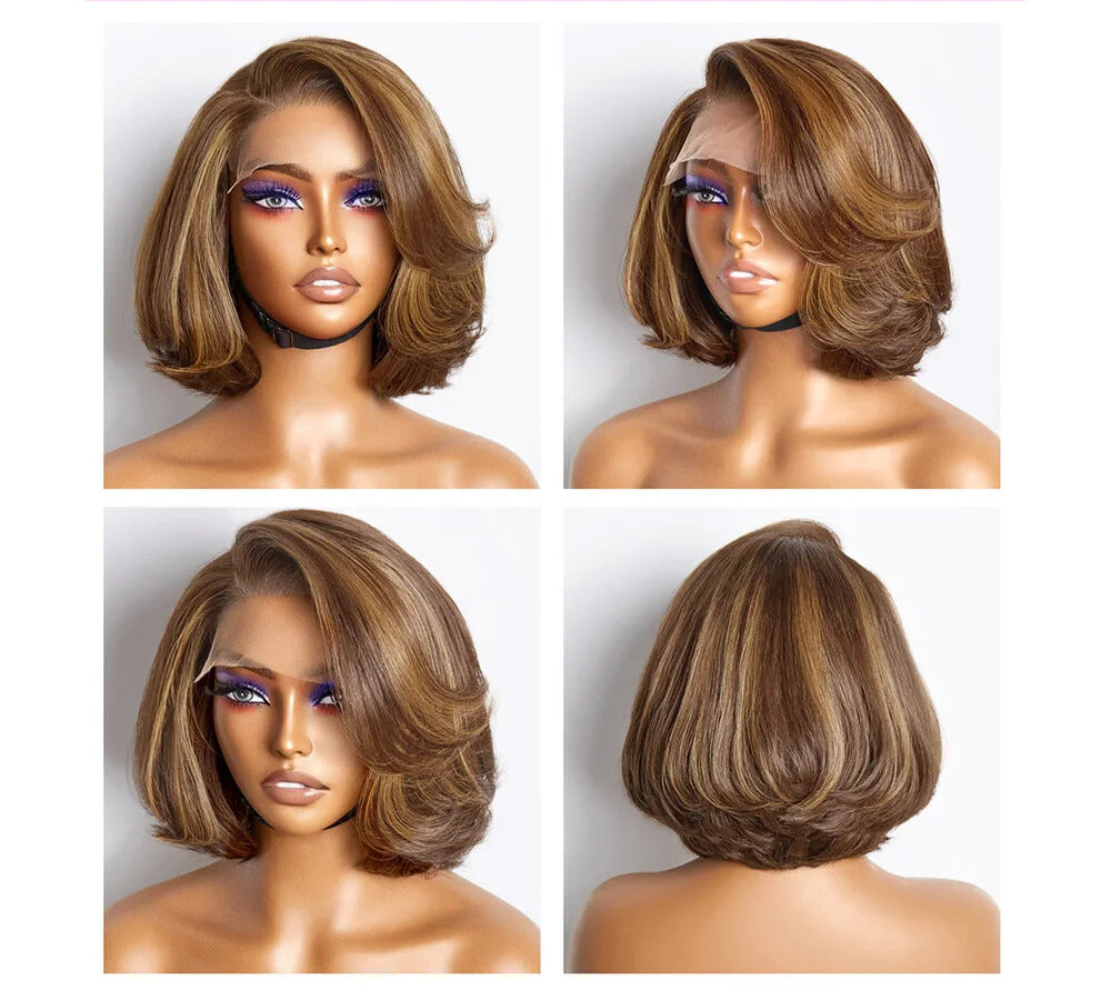 Toffee Brown Mix Blonde Bob Wig Glueless HD Human Hair