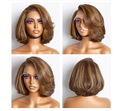 Toffee Brown Mix Blonde Bob Wig Glueless HD Human Hair